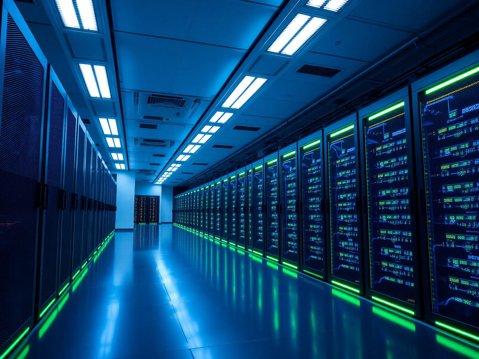 Modern data center with server racks
